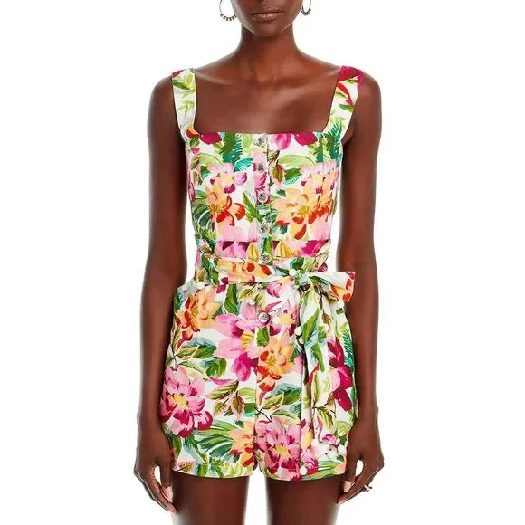 Farm Rio Womens Painted Flowers Sleeveless Romper Medium Off-White - NWT $190 - Picture 7 of 7